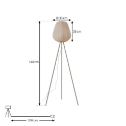 Lámpara de pie Lindby Helin, beige, textil, trípode, 144 cm, E27
