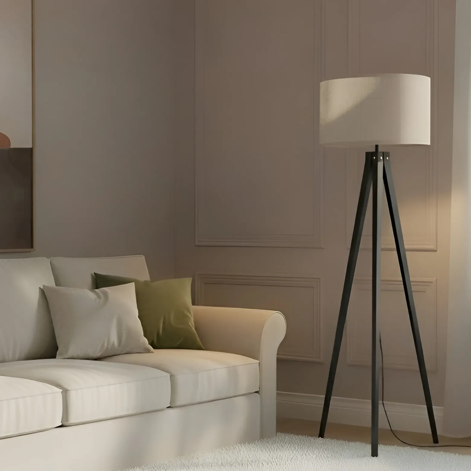 Lámpara de pie Lindby Herry, negra, madera, trípode, 153 cm