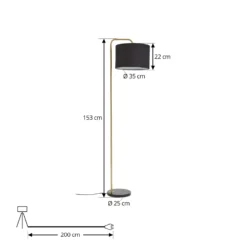 Lámpara de pie Lindby Hillary, negro/oro, mármol, 153cm