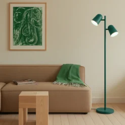 Lámpara de pie Lindby Isara, verde, 165 cm, 2 luces, metal, E27