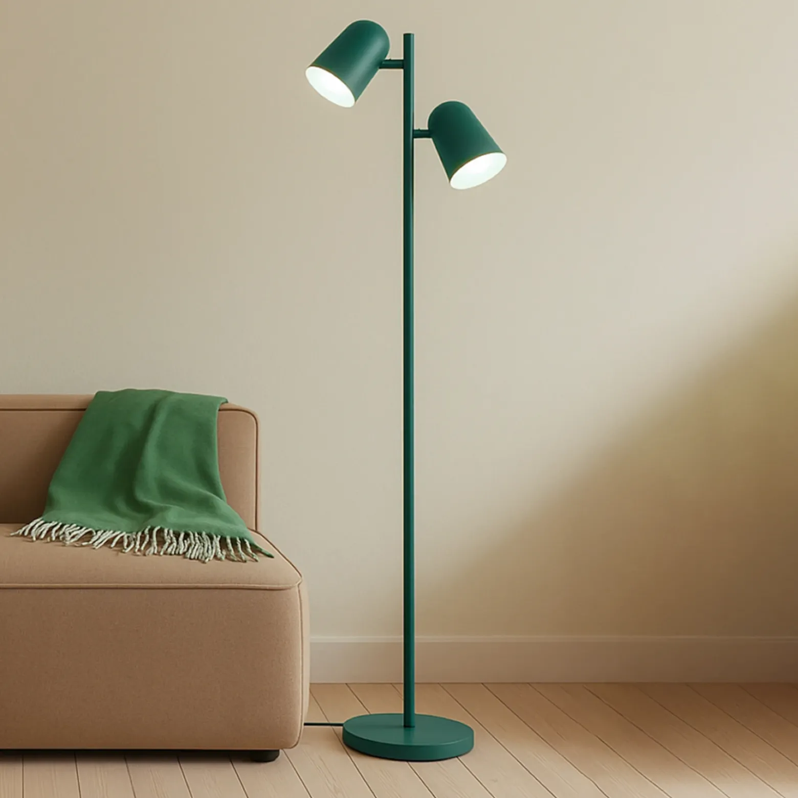 Lámpara de pie Lindby Isara, verde, 165 cm, 2 luces, metal, E27