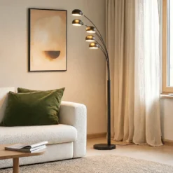 Lámpara de pie Lindby Jewa, negra, metal, 5 luces, E14