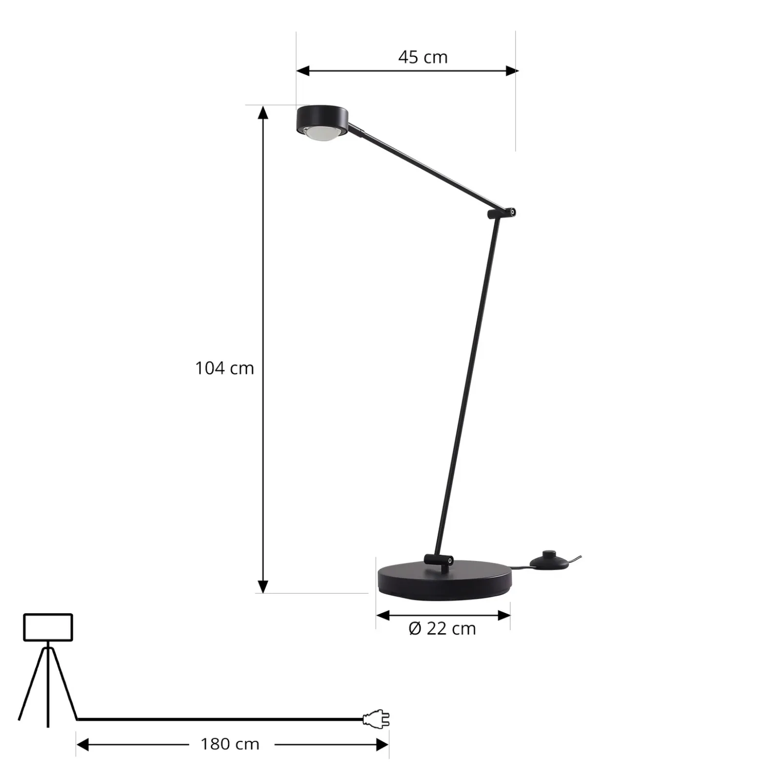 Lámpara de pie Lindby Jyla, 88 cm, negro mate, GX53, flexible