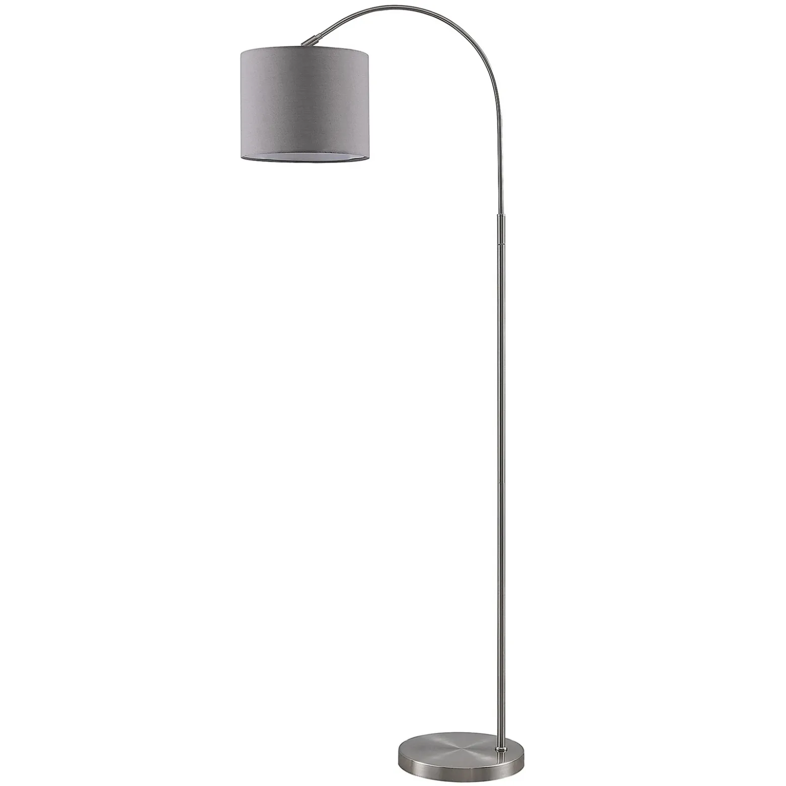 Lámpara de pie Lindby Keriba, níquel/gris, tela, 150 cm, E27