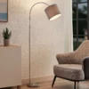 Lámpara de pie Lindby Keriba, níquel/gris, tela, 150 cm, E27