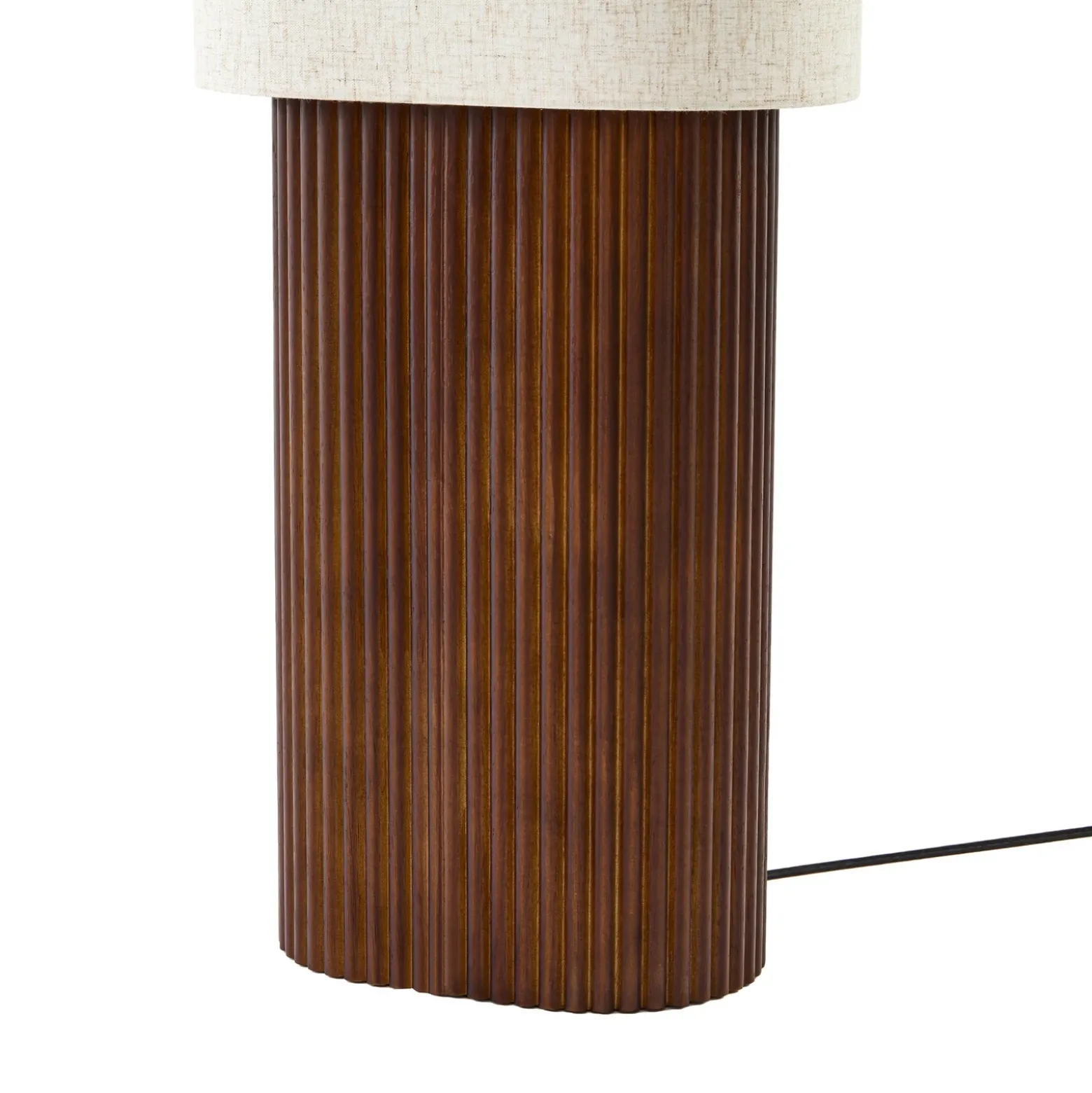 Lámpara de pie Lindby Kimiko, altura 100 cm, madera de nogal, tela