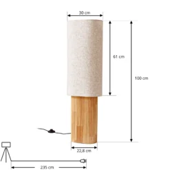 Lámpara de pie Lindby Kimiko, altura 100 cm, madera, textil, E27