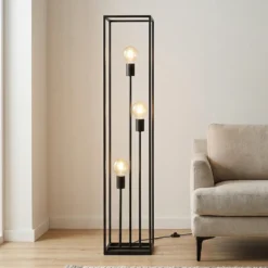 Lámpara de pie Lindby Krisha, negra, metal, 3 luces, E27