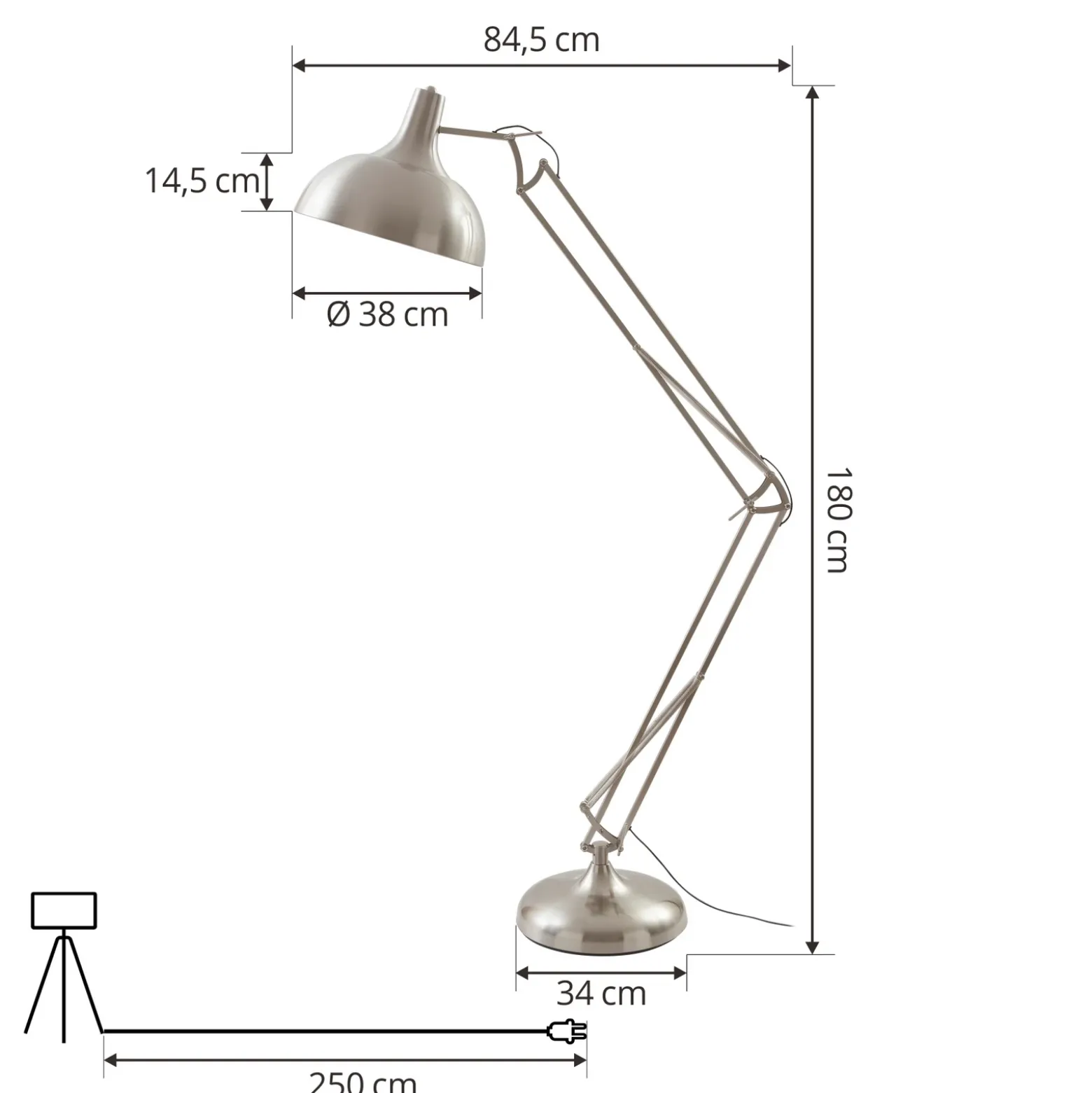 Lámpara de pie Lindby Leia, plata, metal, 180cm, giratoria, E27