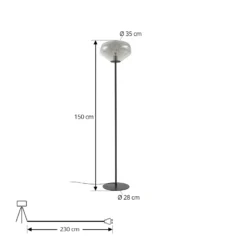 Lámpara de pie Lindby Lelia, gris humo, cristal, metal, 150 cm