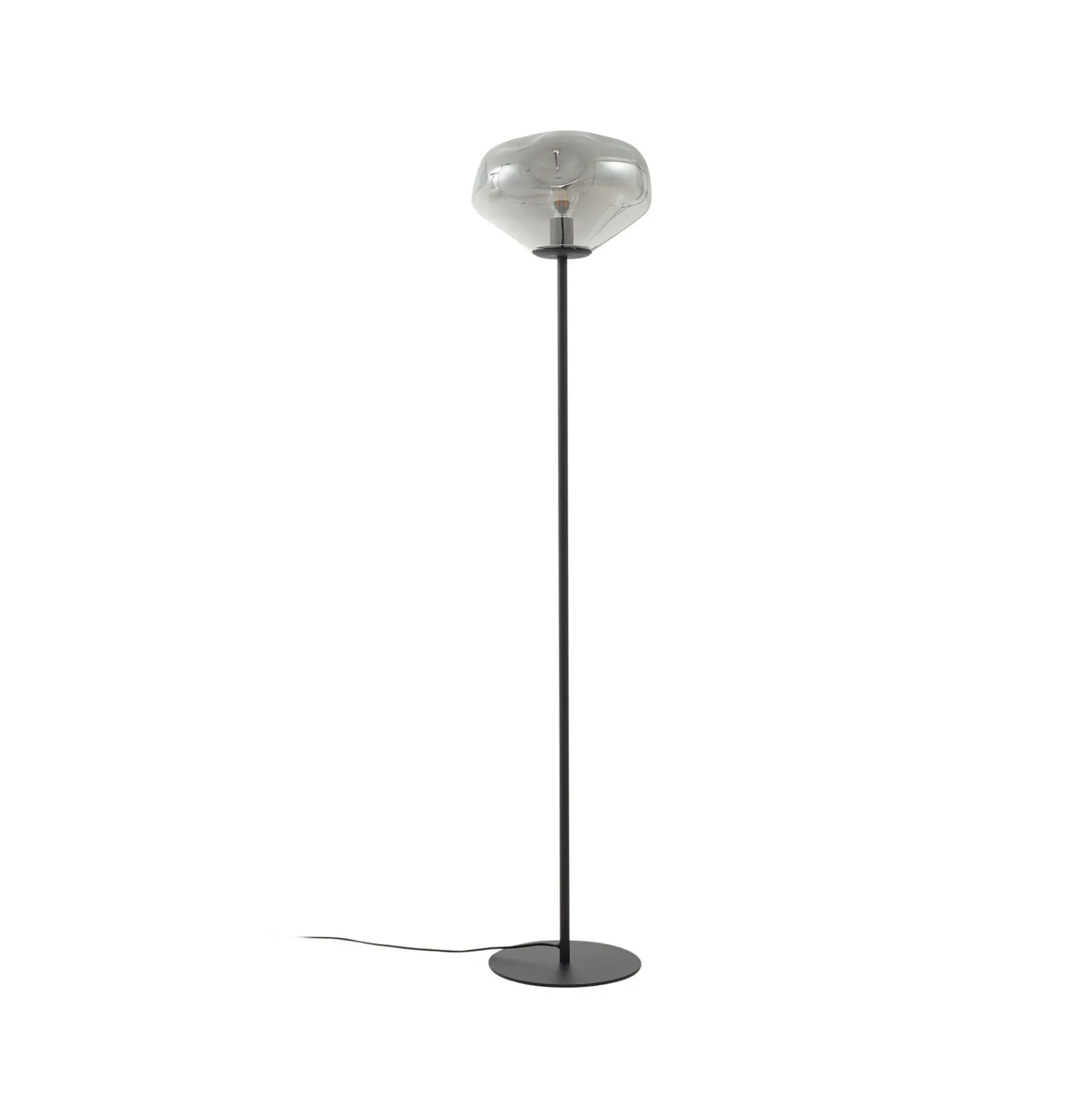 Lámpara de pie Lindby Lelia, gris humo, cristal, metal, 150 cm