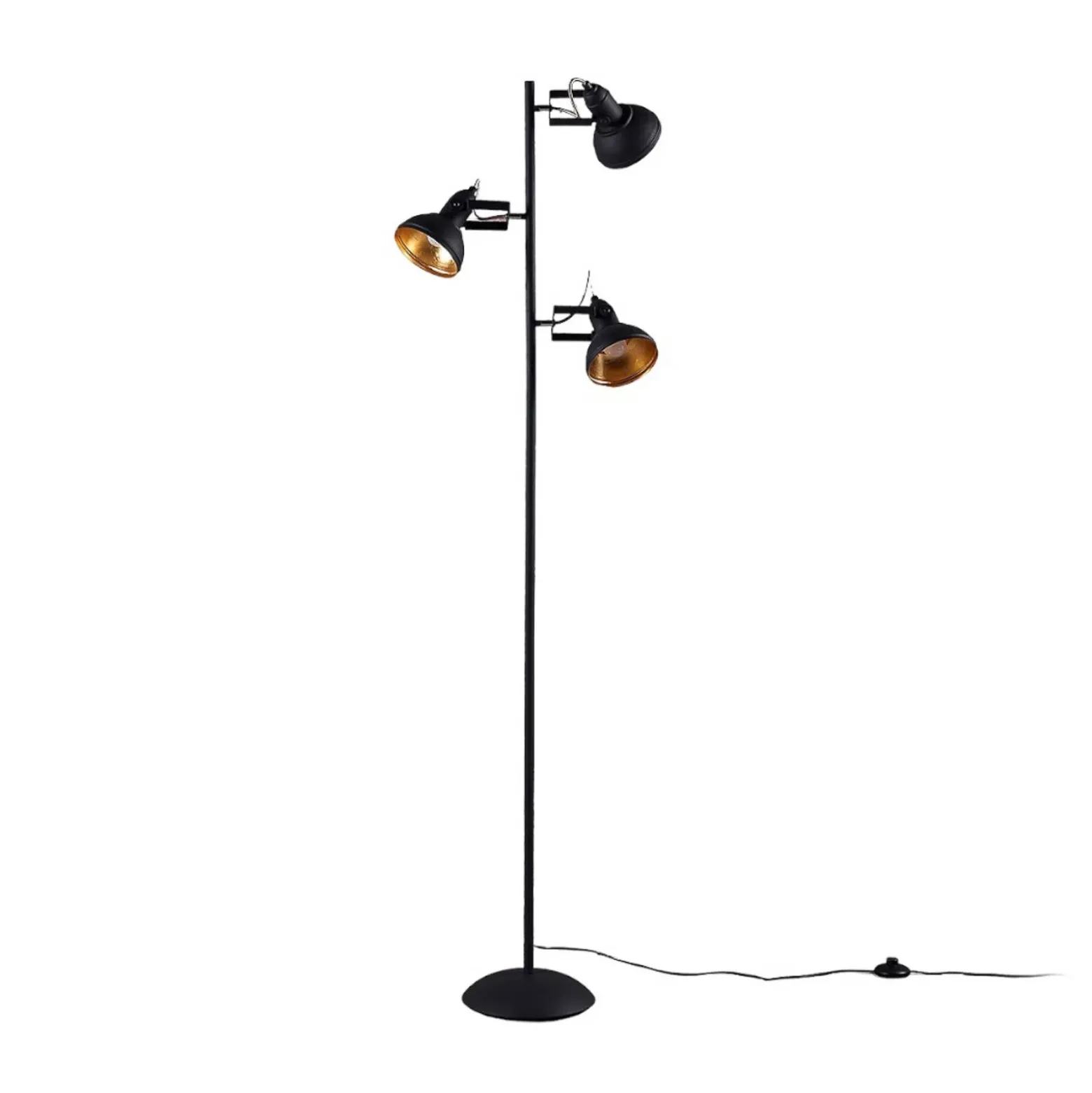 Lámpara de pie Lindby Lilly, negra, metal, 170cm, E14