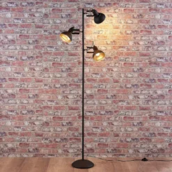 Lámpara de pie Lindby Lilly, negra, metal, 170cm, E14
