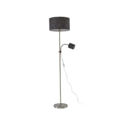 Lámpara de pie Lindby Melanie, gris, tela, Ø 36 cm, 2 luces.