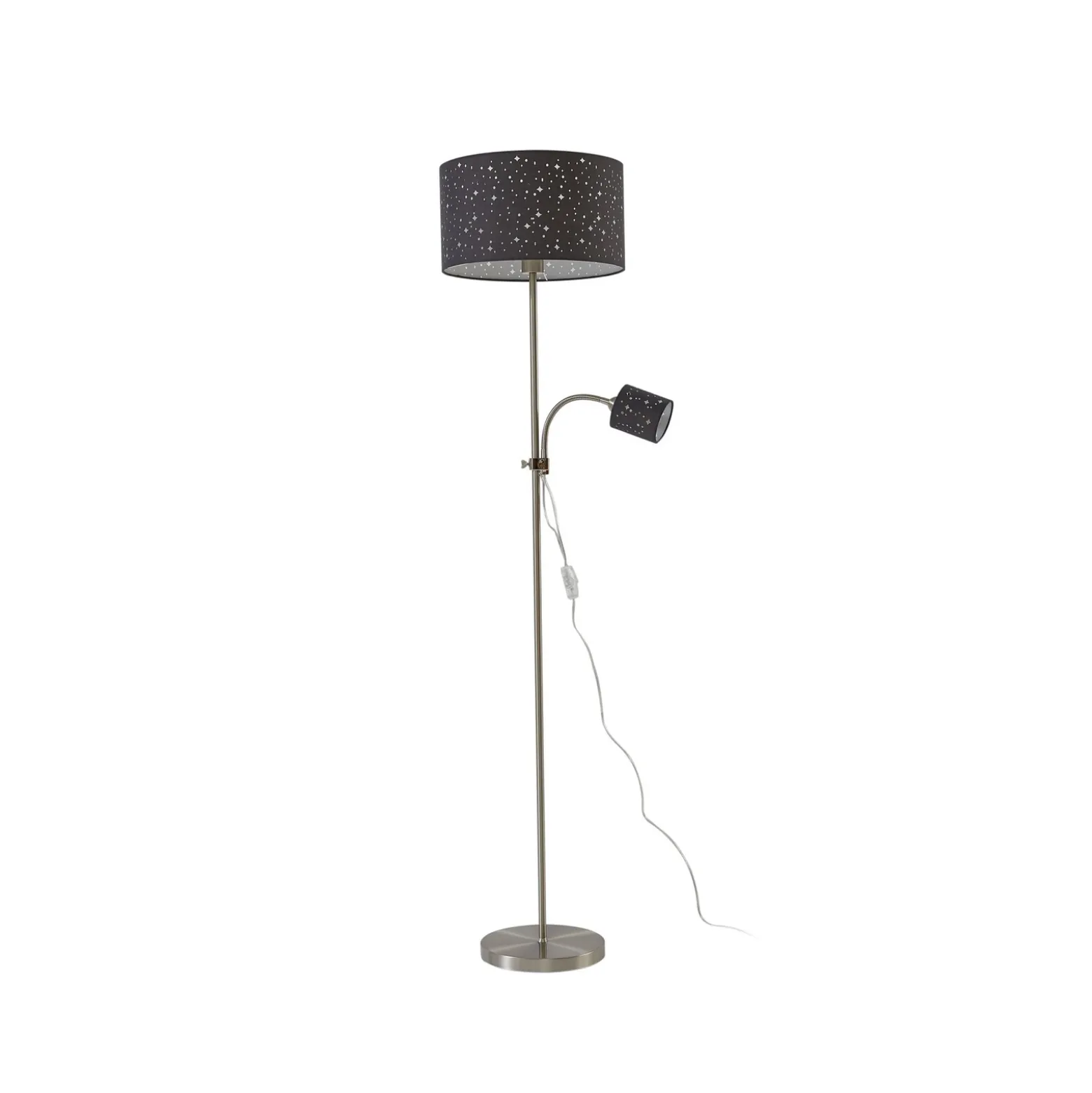 Lámpara de pie Lindby Melanie, gris, tela, Ø 36 cm, 2 luces.