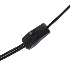 Lámpara de pie Lindby Melanie, negra, tela, Ø 36 cm, 2 luces.