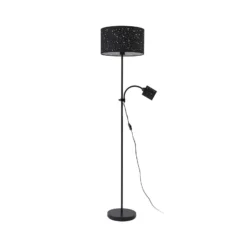 Lámpara de pie Lindby Melanie, negra, tela, Ø 36 cm, 2 luces.