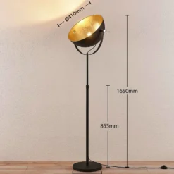 Lámpara de pie Lindby Muriel, 1 luz, negro/oro, metal