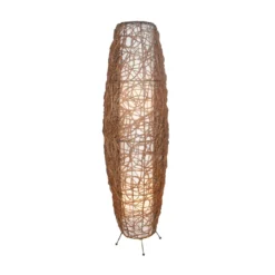 Lámpara de pie Lindby Nias, altura 111 cm, ratán, textil