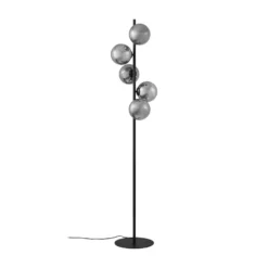Lámpara de pie Lindby Orbelia, negra, 5 luces, cristal