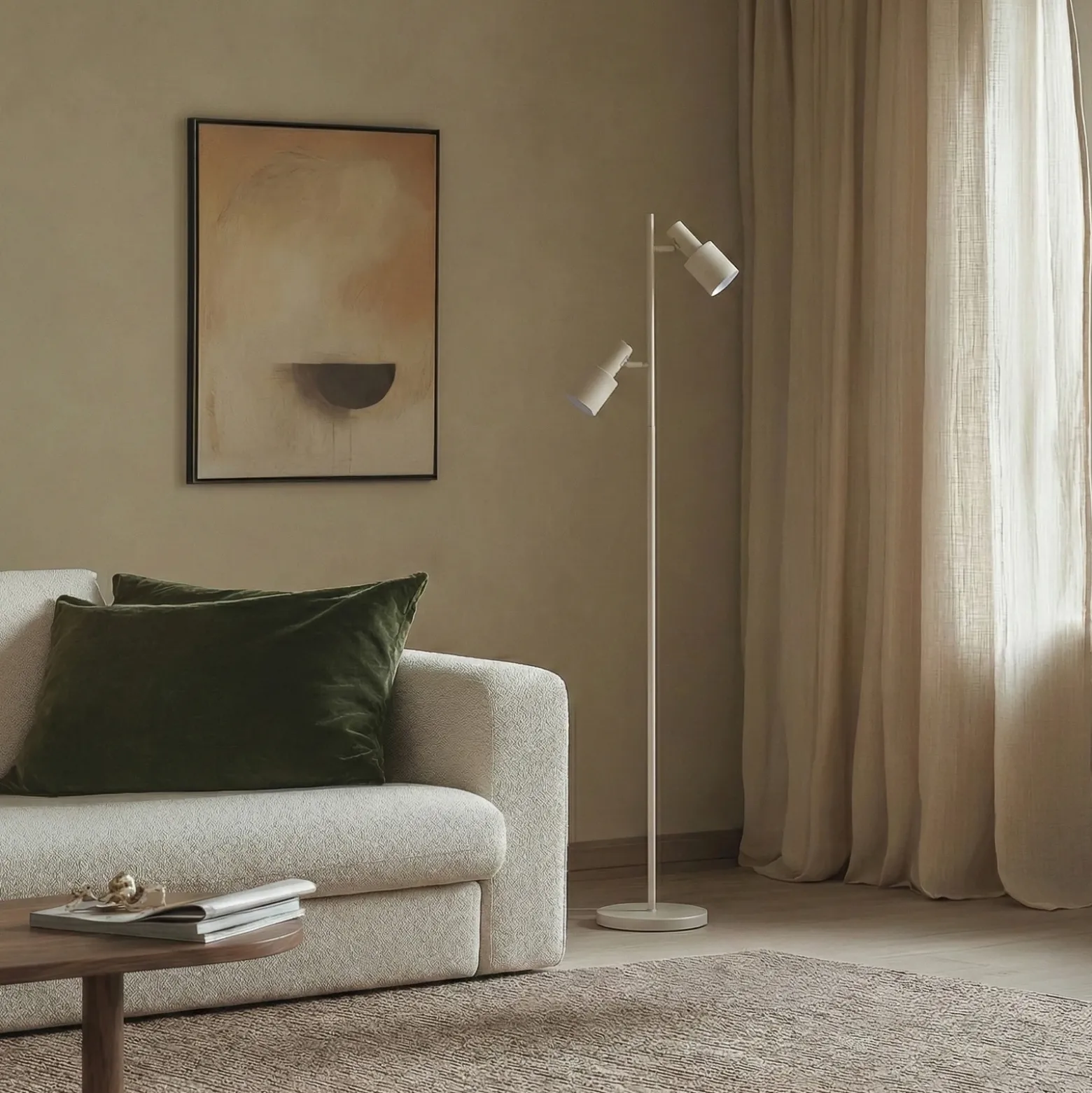 Lámpara de pie Lindby Ovelia, beige, metal, E27