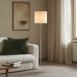Lámpara de pie Lindby Parsa, blanca, textil, altura 167 cm, E27