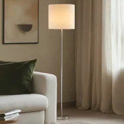 Lámpara de pie Lindby Parsa, blanca, textil, altura 167 cm, E27