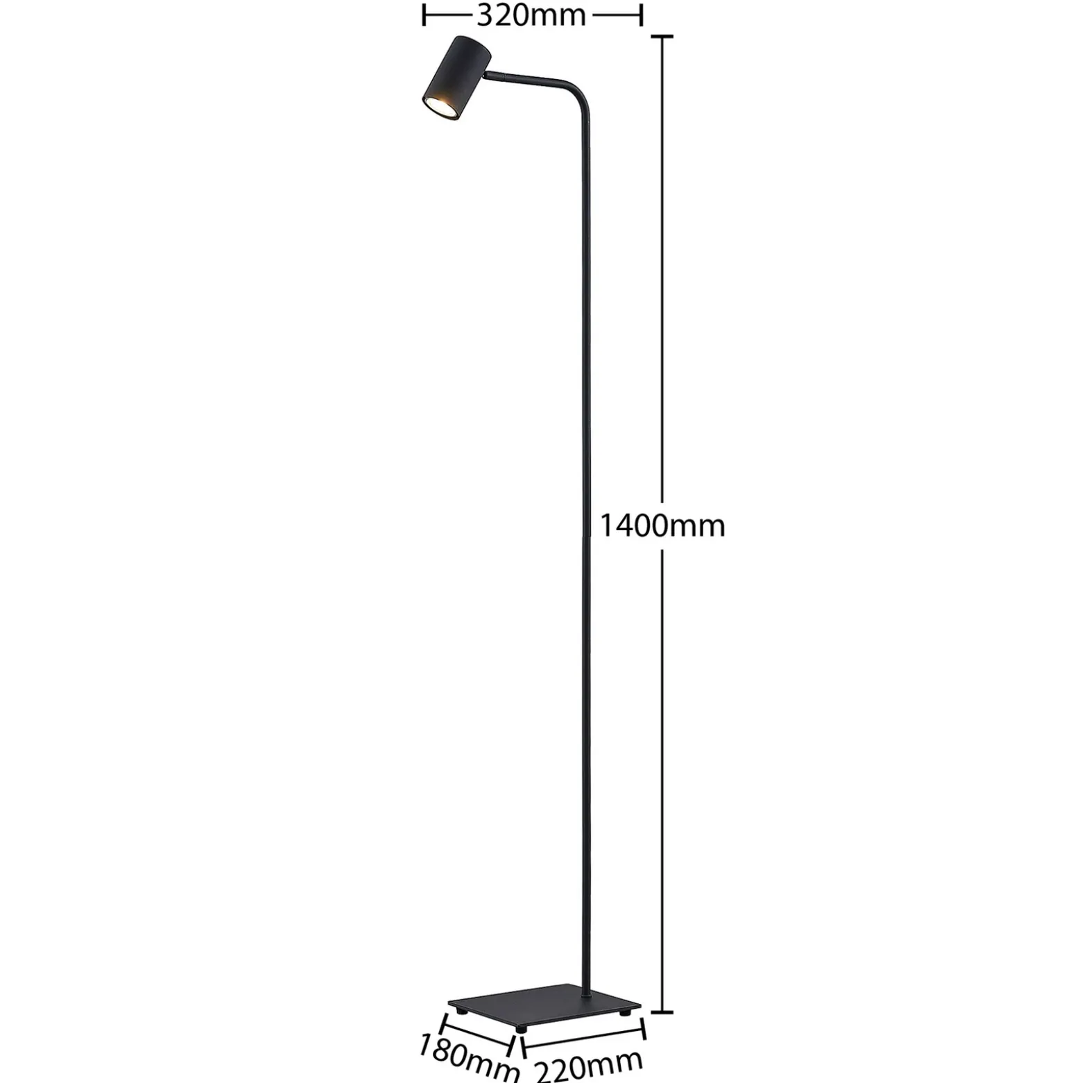 Lámpara de pie Lindby Sanad, altura 140 cm, negro, metal, GU10