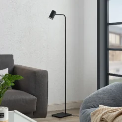 Lámpara de pie Lindby Sanad, altura 140 cm, negro, metal, GU10