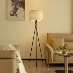 Lámpara de pie Lindby Soula, Ø 40 cm, beige, plástico, E27
