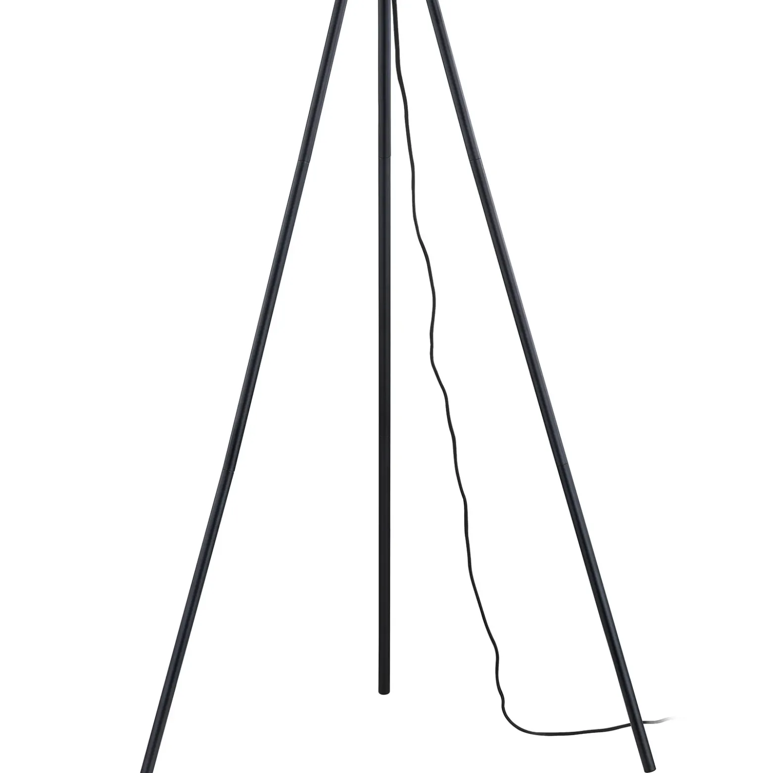 Lámpara de pie Lindby Tamira, negra, ratán, 143 cm de altura, E27