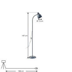 Lámpara de pie Lindby Tebbi, gris, metal, altura 150 cm