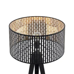 Lámpara de pie Lindby Thoralf, trípode, negro, textil, Ø50cm