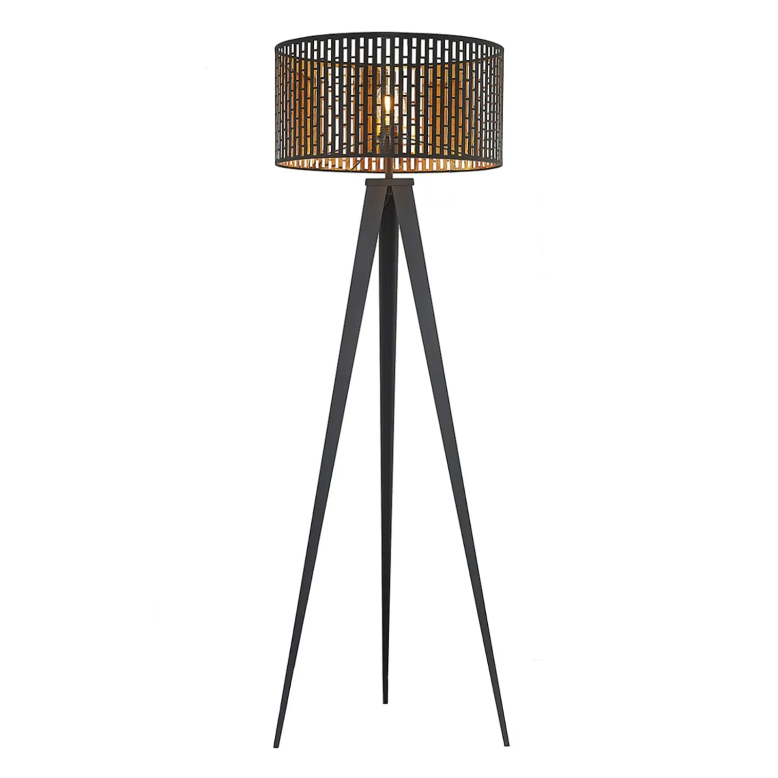 Lámpara de pie Lindby Thoralf, trípode, negro, textil, Ø50cm