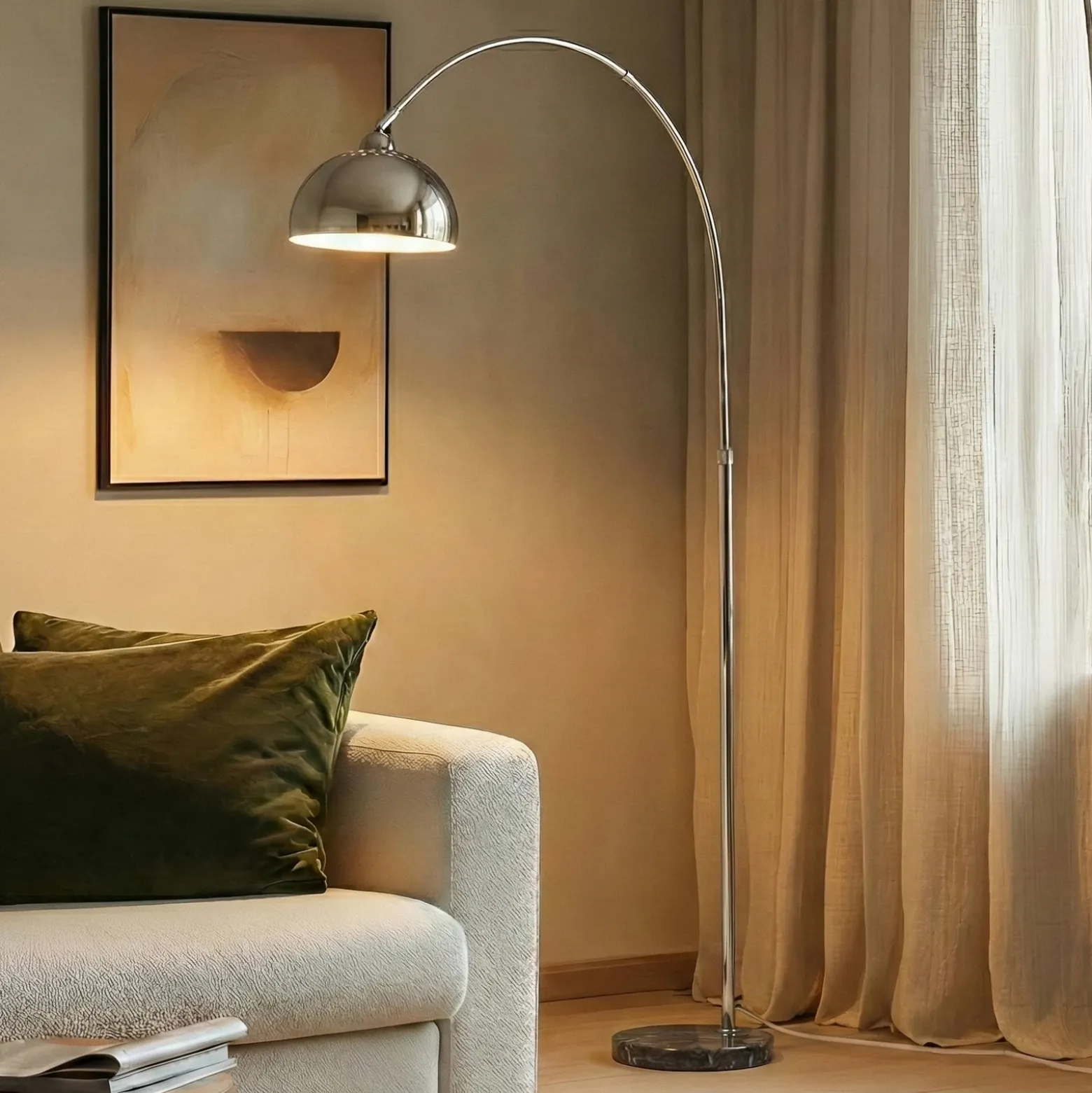 Lámpara de pie Lindby Tonka, cromada, metal/mármol, 185 cm, E27