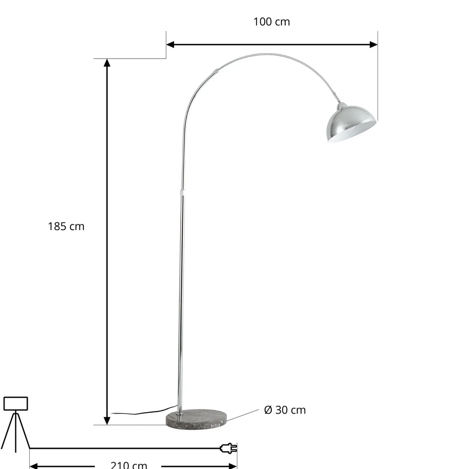 Lámpara de pie Lindby Tonka, cromada, metal/mármol, 185 cm, E27