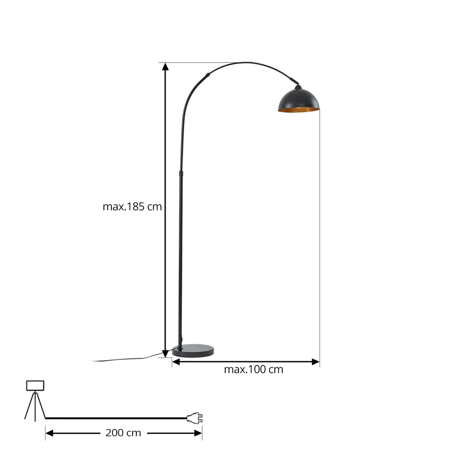 Lámpara de pie Lindby Tonka, negra, metal, 185 cm, E27