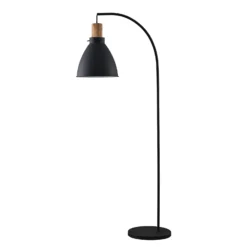 Lámpara de pie Lindby Trebale, negra, madera, 154 cm, E27