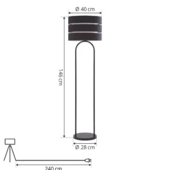 Lámpara de pie Lindby Tsomo, Ø 40 cm, negra, tela, E27