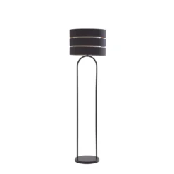 Lámpara de pie Lindby Tsomo, Ø 40 cm, negra, tela, E27