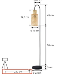 Lámpara de pie Lindby Venora, 145 cm de altura, bambú, E27