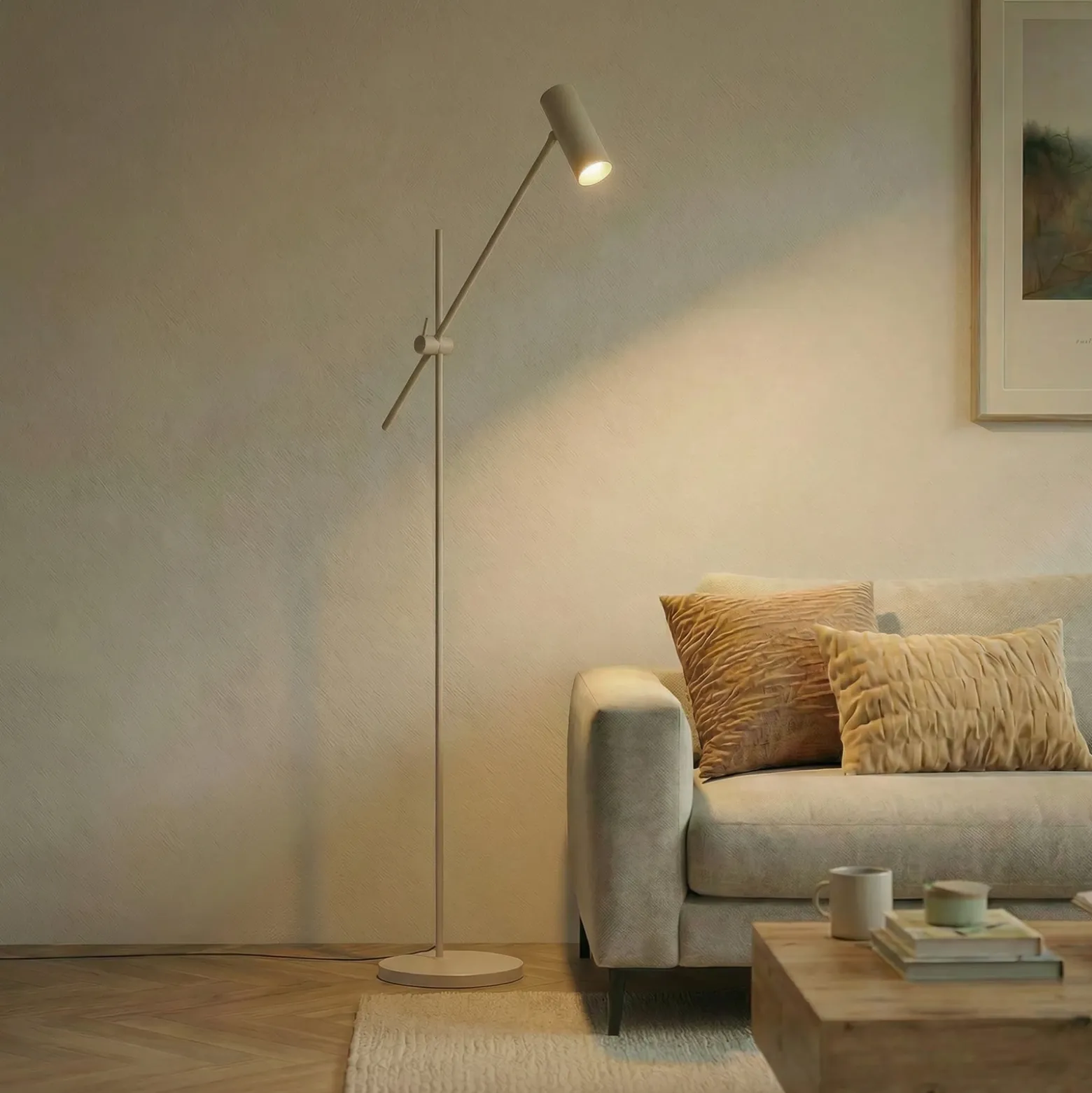 Lámpara de pie Lindby Vilo, beige, 153 cm, GU10, orientable