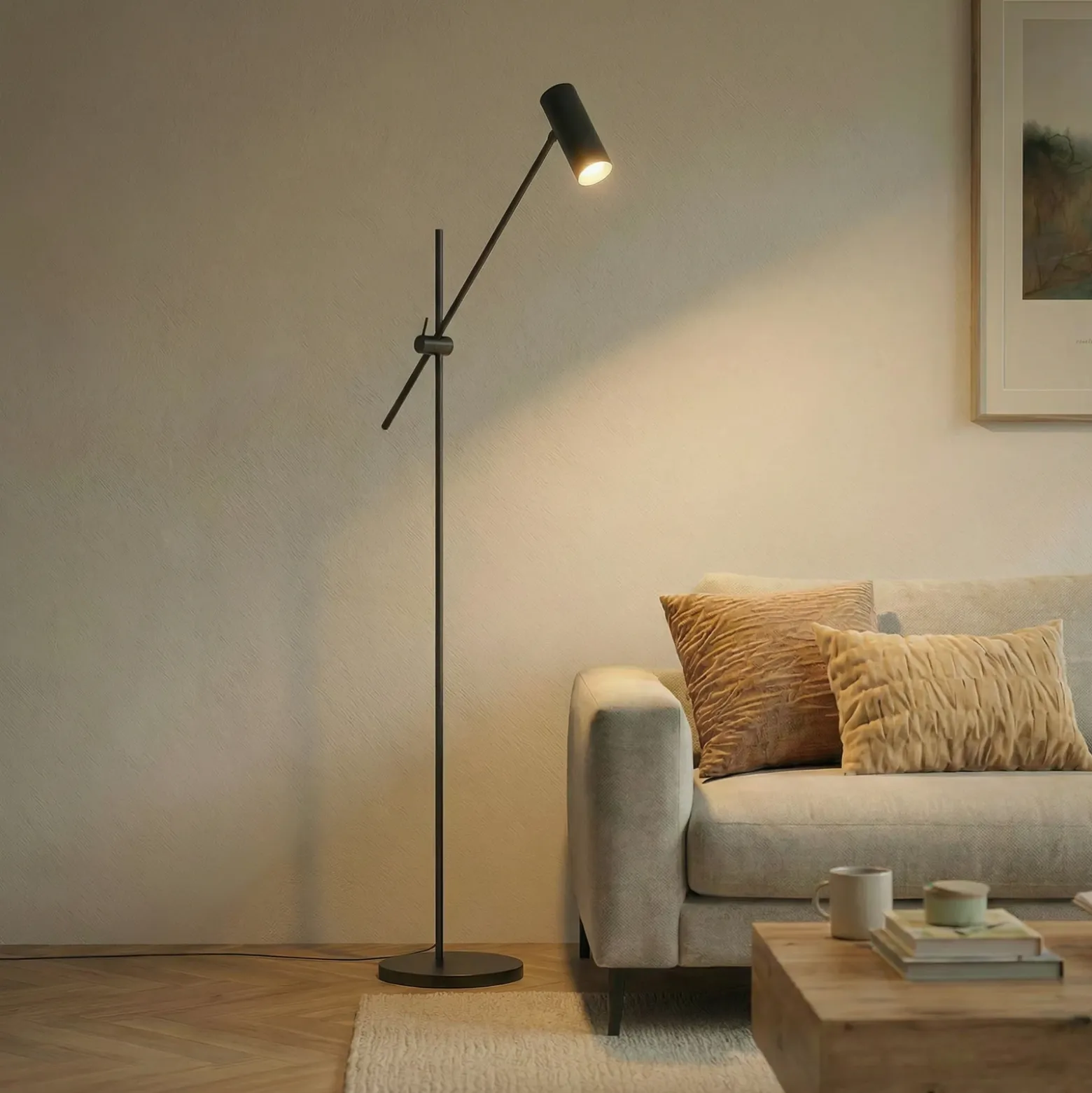 Lámpara de pie Lindby Vilo, negra, 153 cm, GU10, orientable
