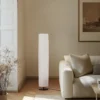 Lámpara de pie Lindby Virelle, blanca, textil, altura 117 cm, E27