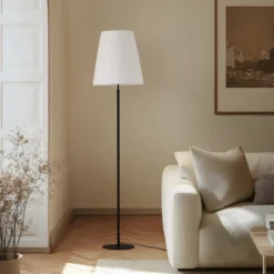 Lámpara de pie Lindby Virelle, negro/blanco, textil, altura 170 cm