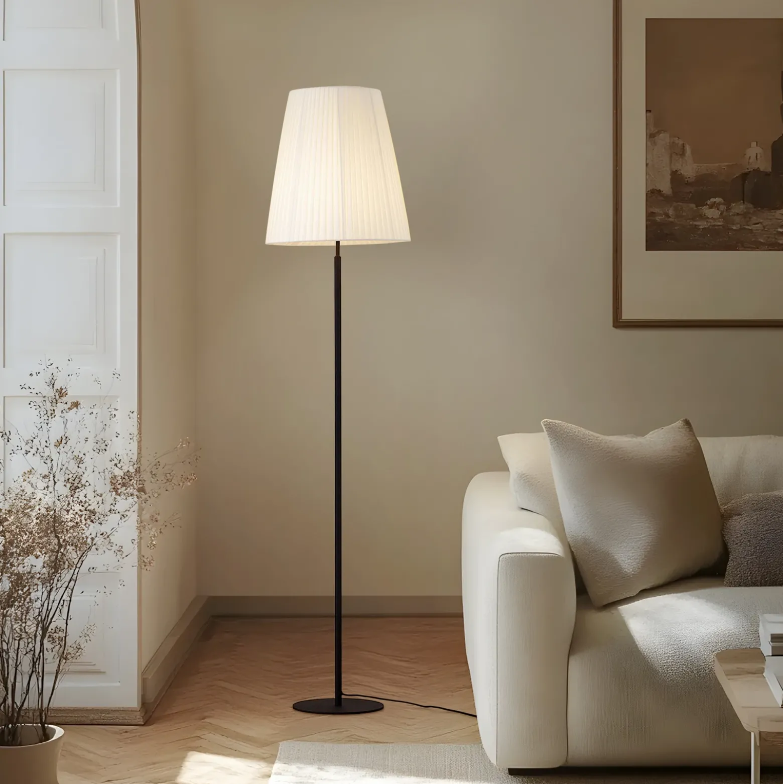 Lámpara de pie Lindby Virelle, negro/blanco, textil, altura 170 cm