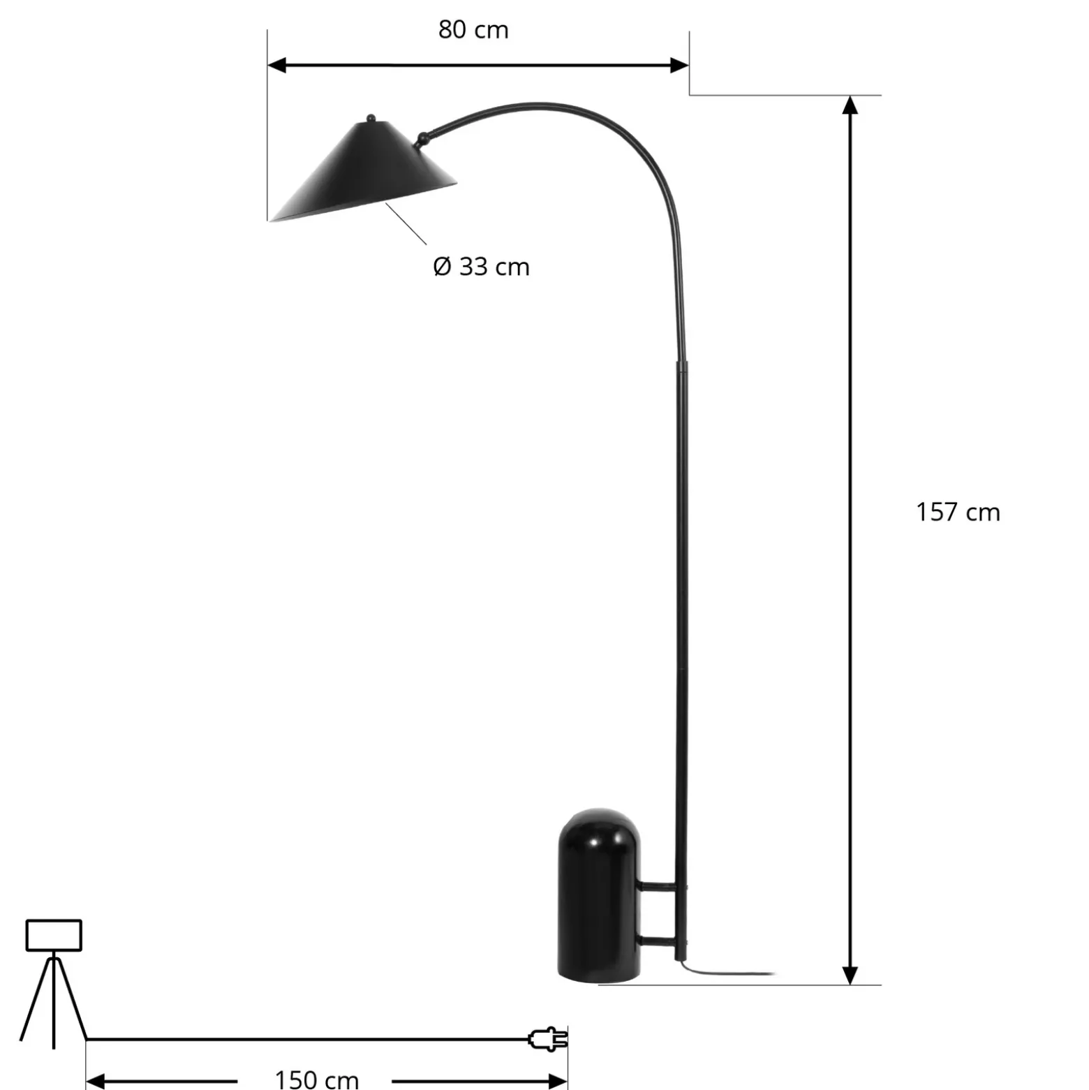 Lámpara de pie Lucande Alviero, 157 cm, negro, metal, mármol