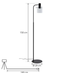 Lámpara de pie Lucande Eirian, negra, cristal, 150 cm de altura, E27