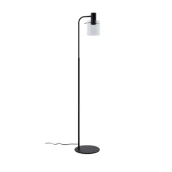 Lámpara de pie Lucande Eirian, negra, cristal, 150 cm de altura, E27