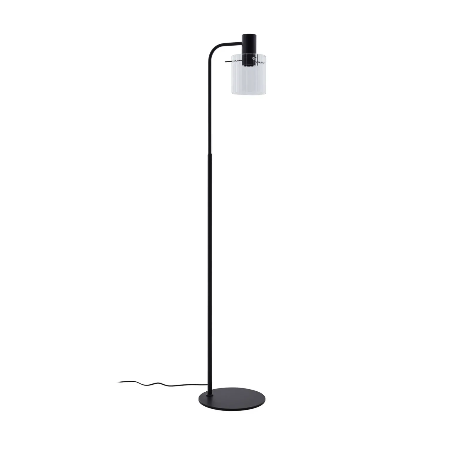 Lámpara de pie Lucande Eirian, negra, cristal, 150 cm de altura, E27